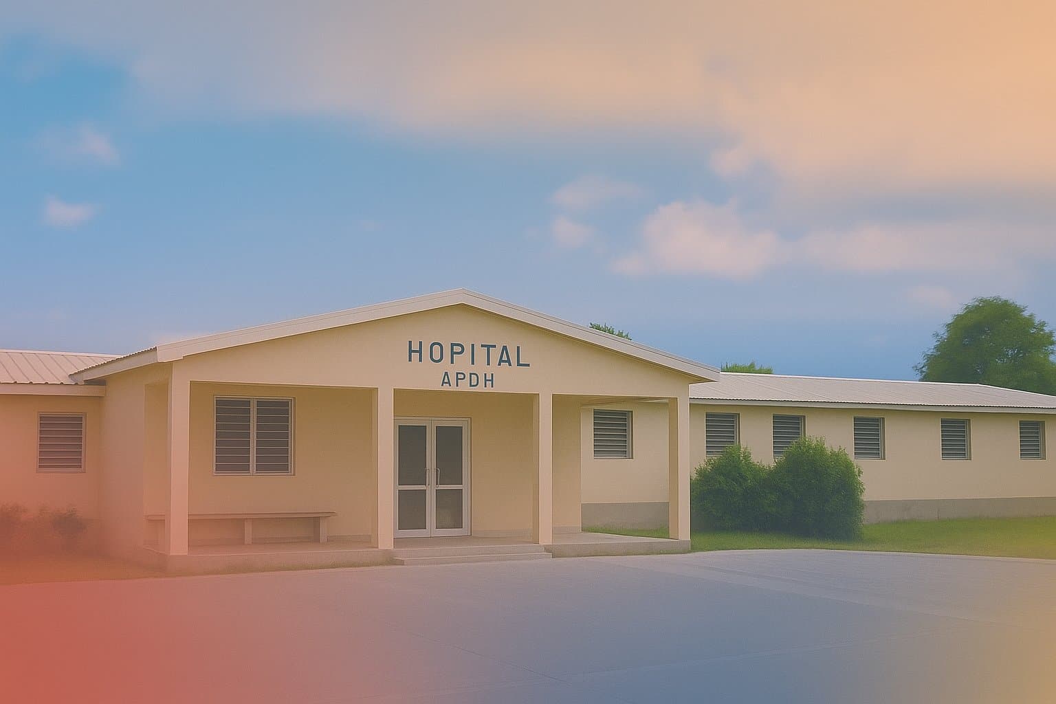 Illustration générée par ordinateur représentant le centre de santé d'APDH